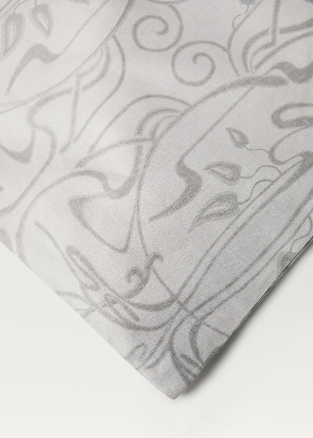 Cotton percale duvet cover with ornamental print for 150/160 cm bed - Light/Pastel Grey