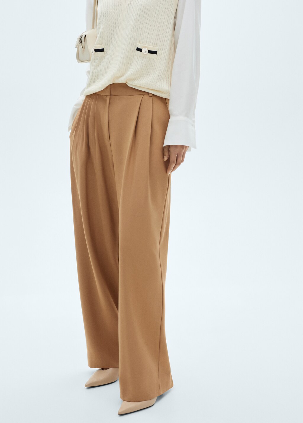 Wideleg pleated trousers - Medium Brown