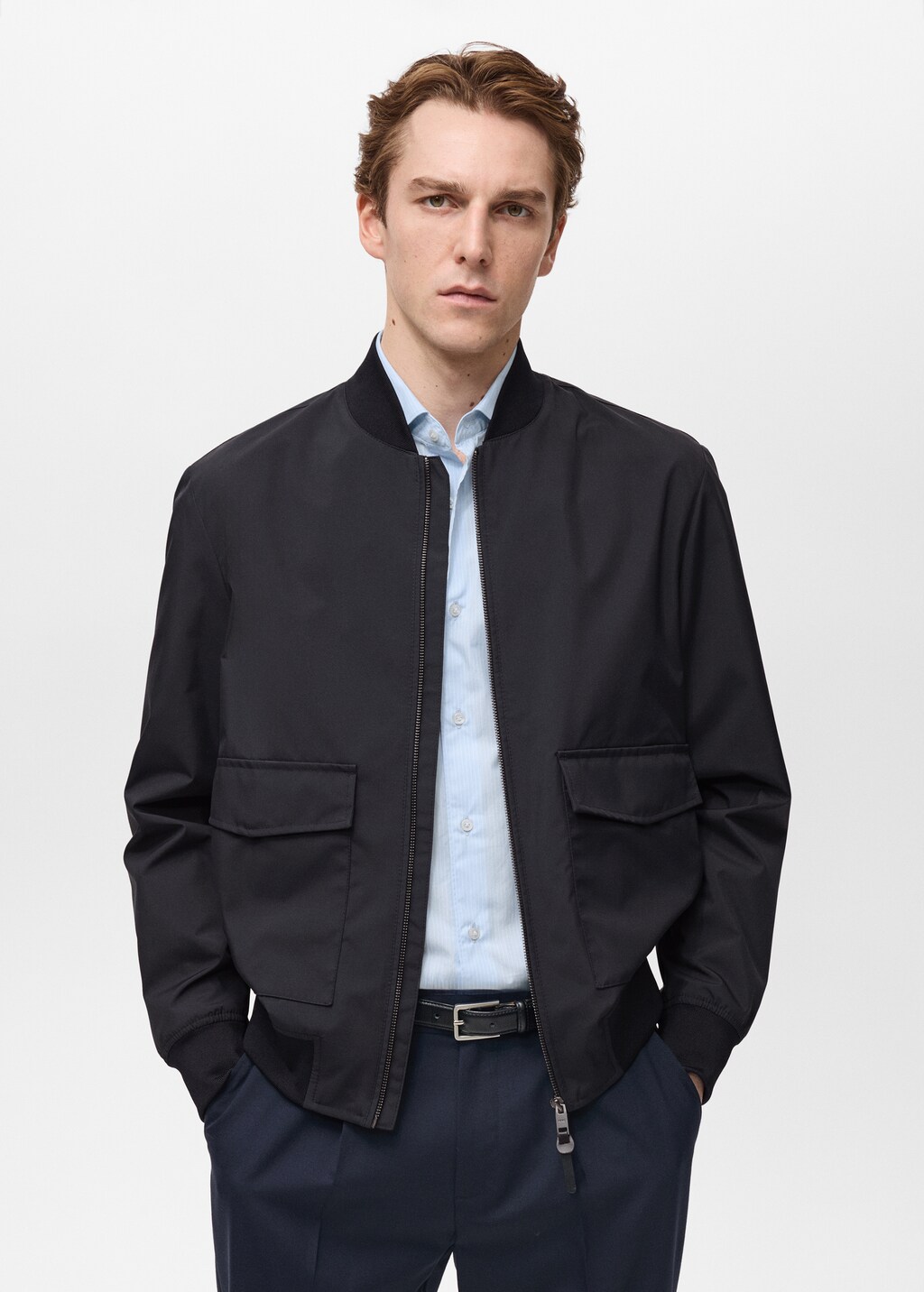 Water-repellent bomber jacket with pockets - Night Blue