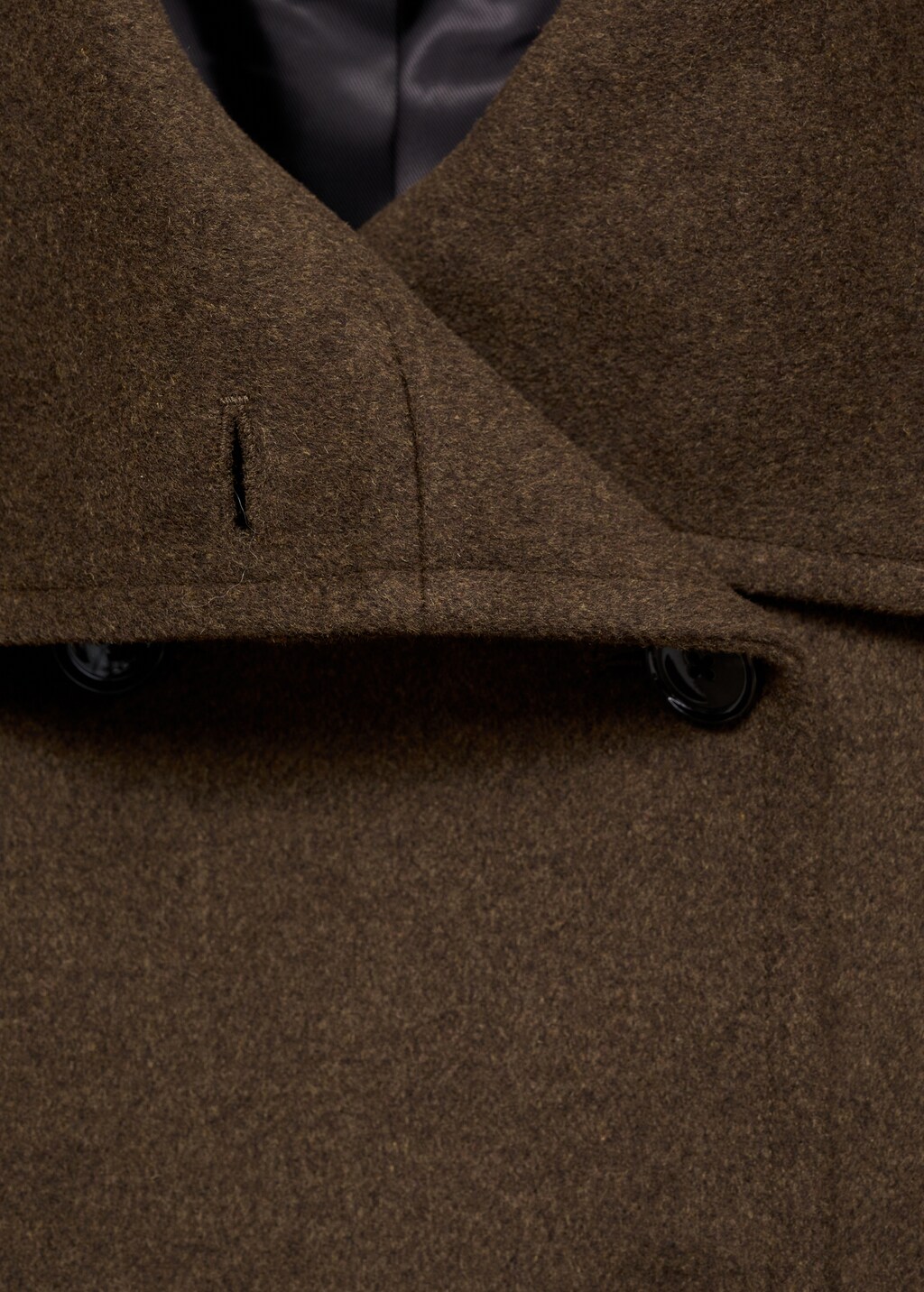 Midi wool coat with wraparound collar - Black