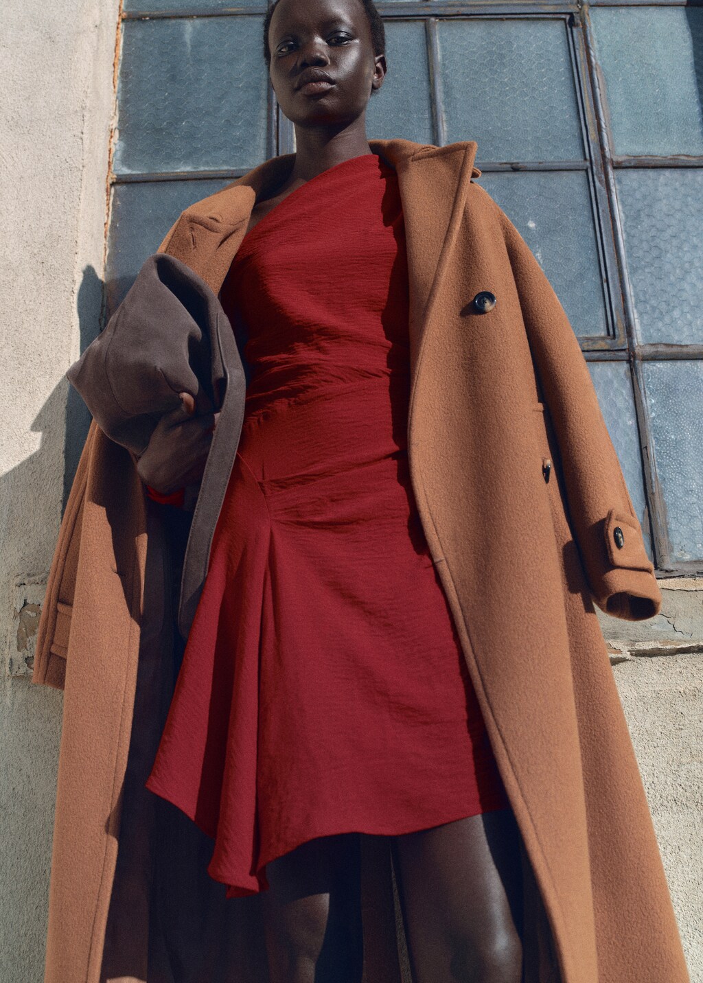 Asymmetric draped gown - Red