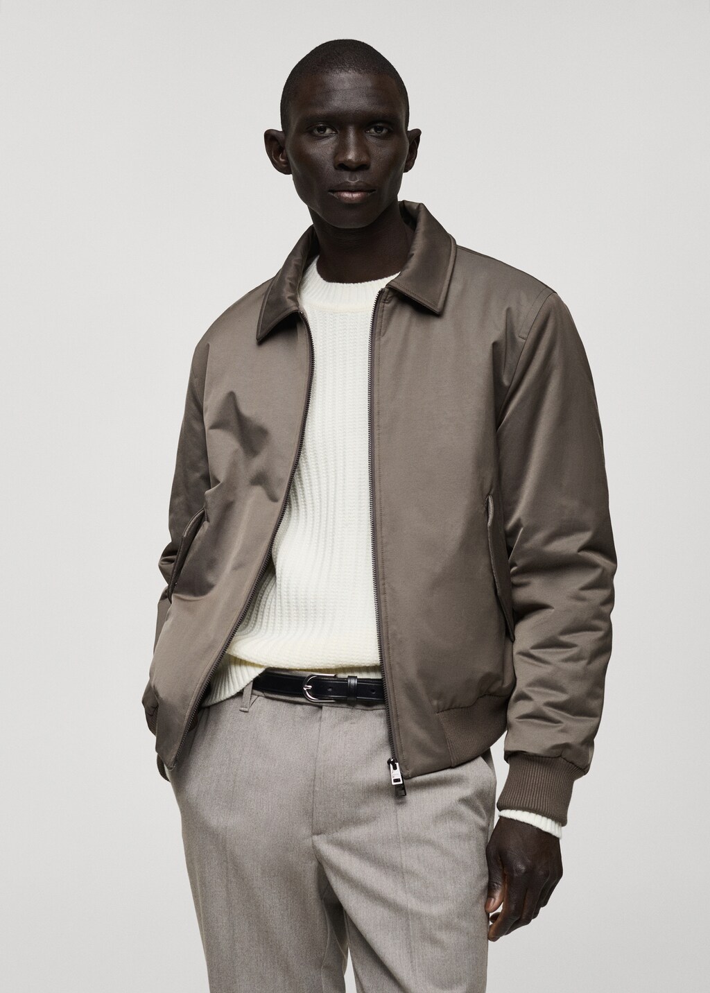 Quilted water repellent jacket - Medium Brown