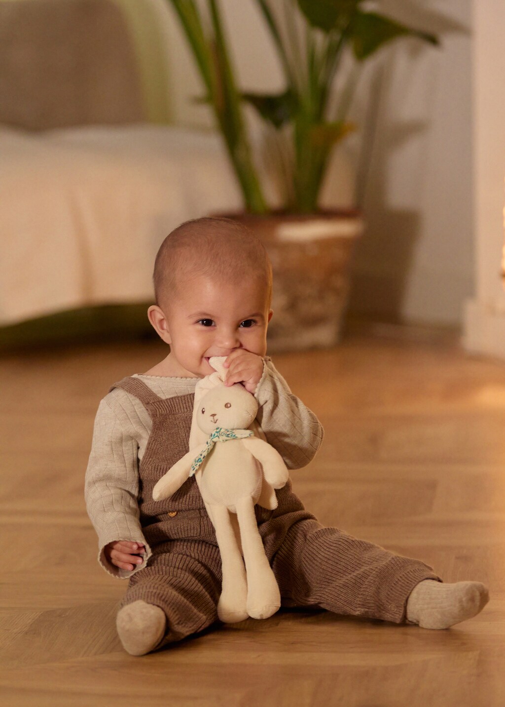 Cotton knit dungarees - Medium Brown