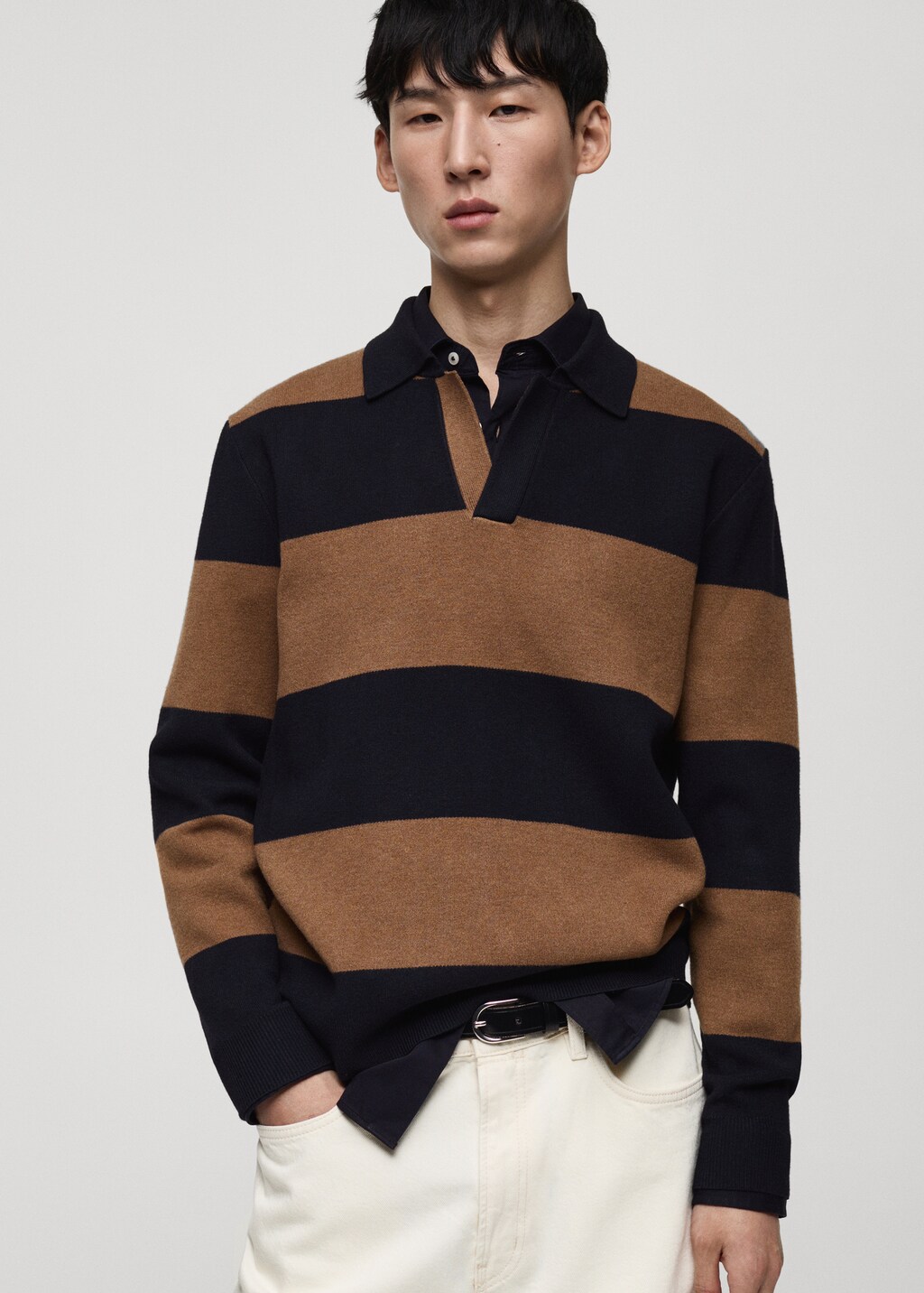 Striped design polo sweater - Dark Green