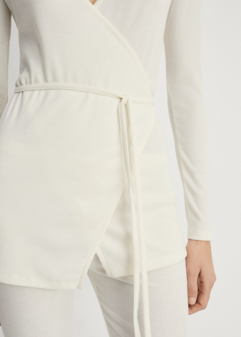 Rib-knit cardigan with tie - Grey