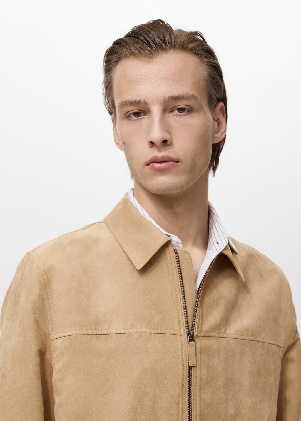 Suede-effect jacket with zip - Beige