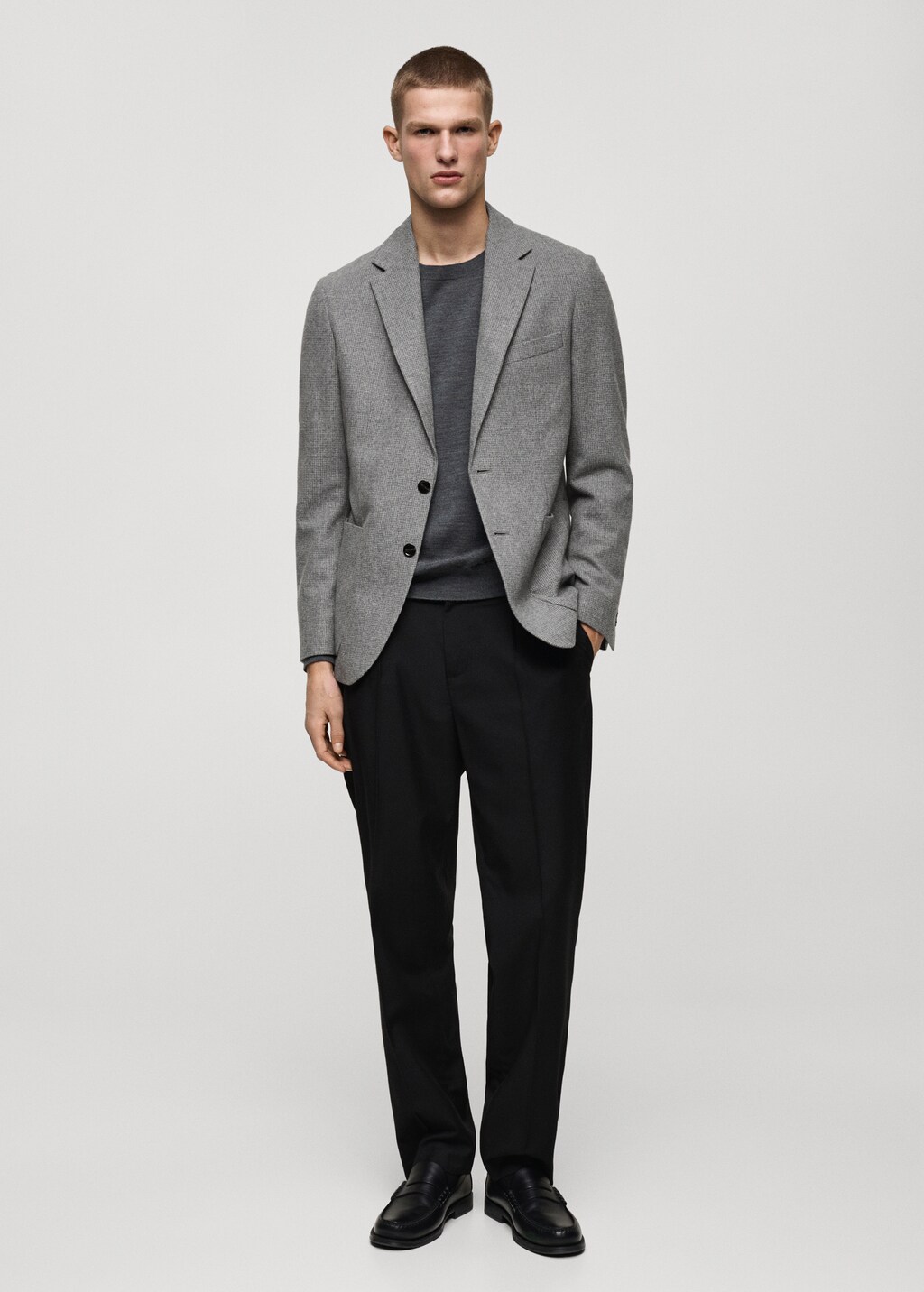Slim-fit micro-houndstooth wool jacket - Grey