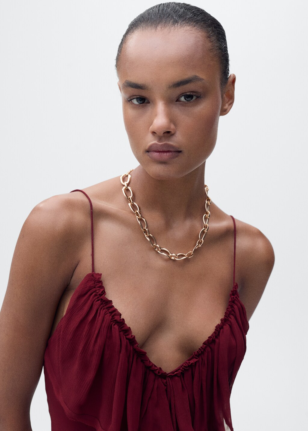 Chiffon dress with ruffle detail - Burgundy