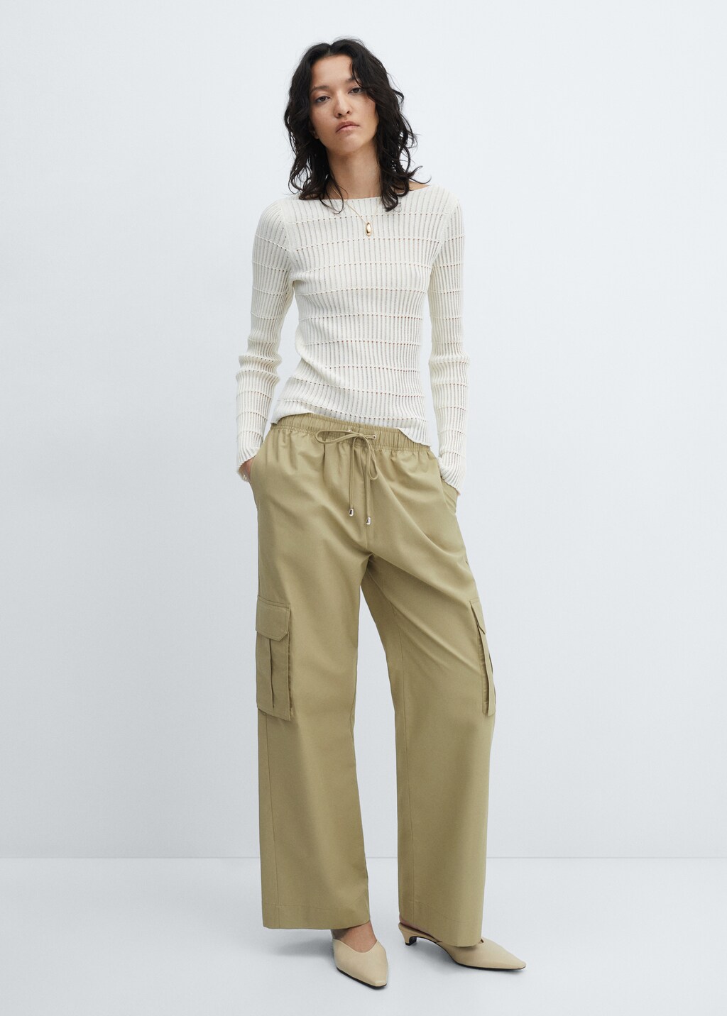 Elastic waist cargo trousers - Beige