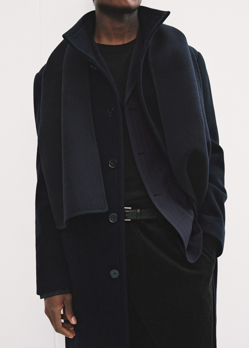Long wool coat with collar - Dark Navy