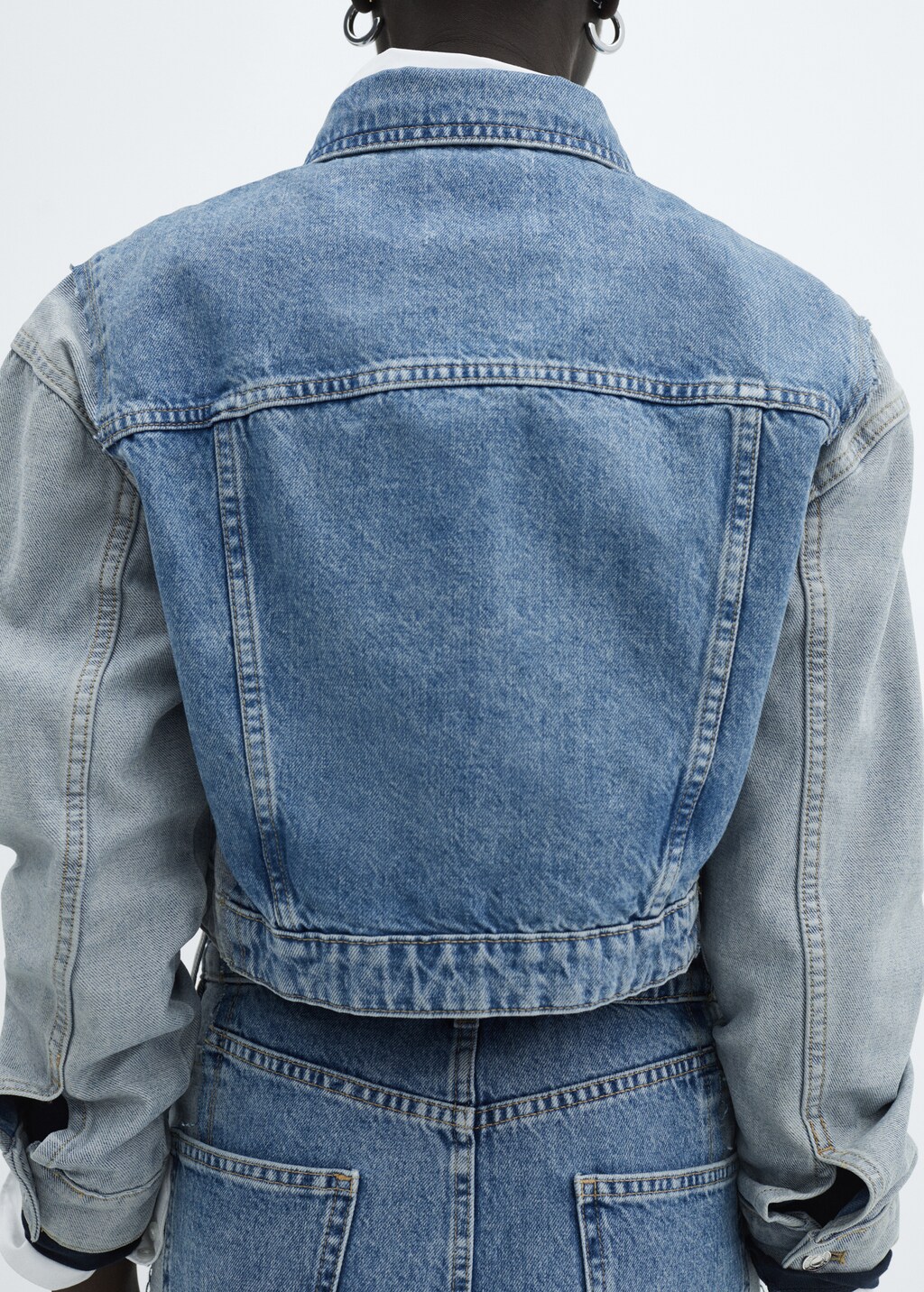 Two-tone cropped denim jacket - Medium Blue