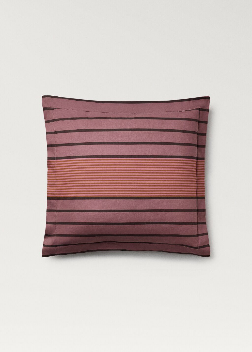 Cotton percale multi-striped pillowcase, 60x60 cm - Aqua Green