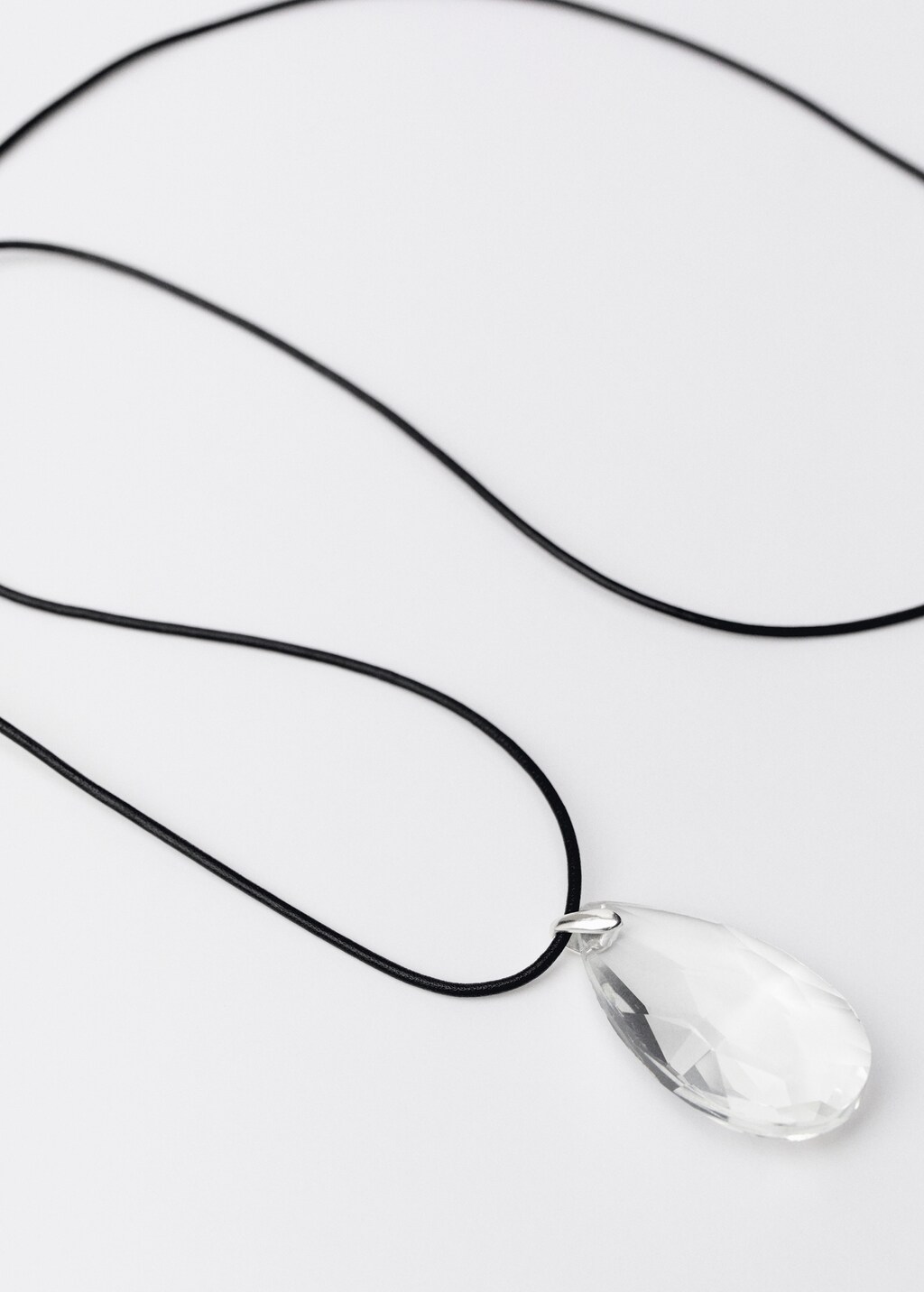 Crystal pendant leather necklace - White