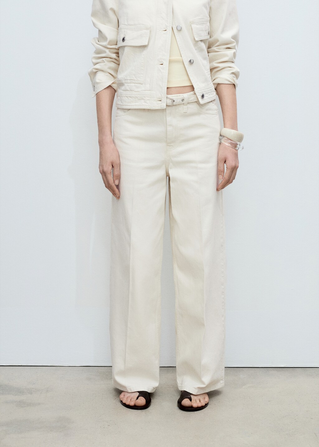 Wideleg jeans with belt - Off White