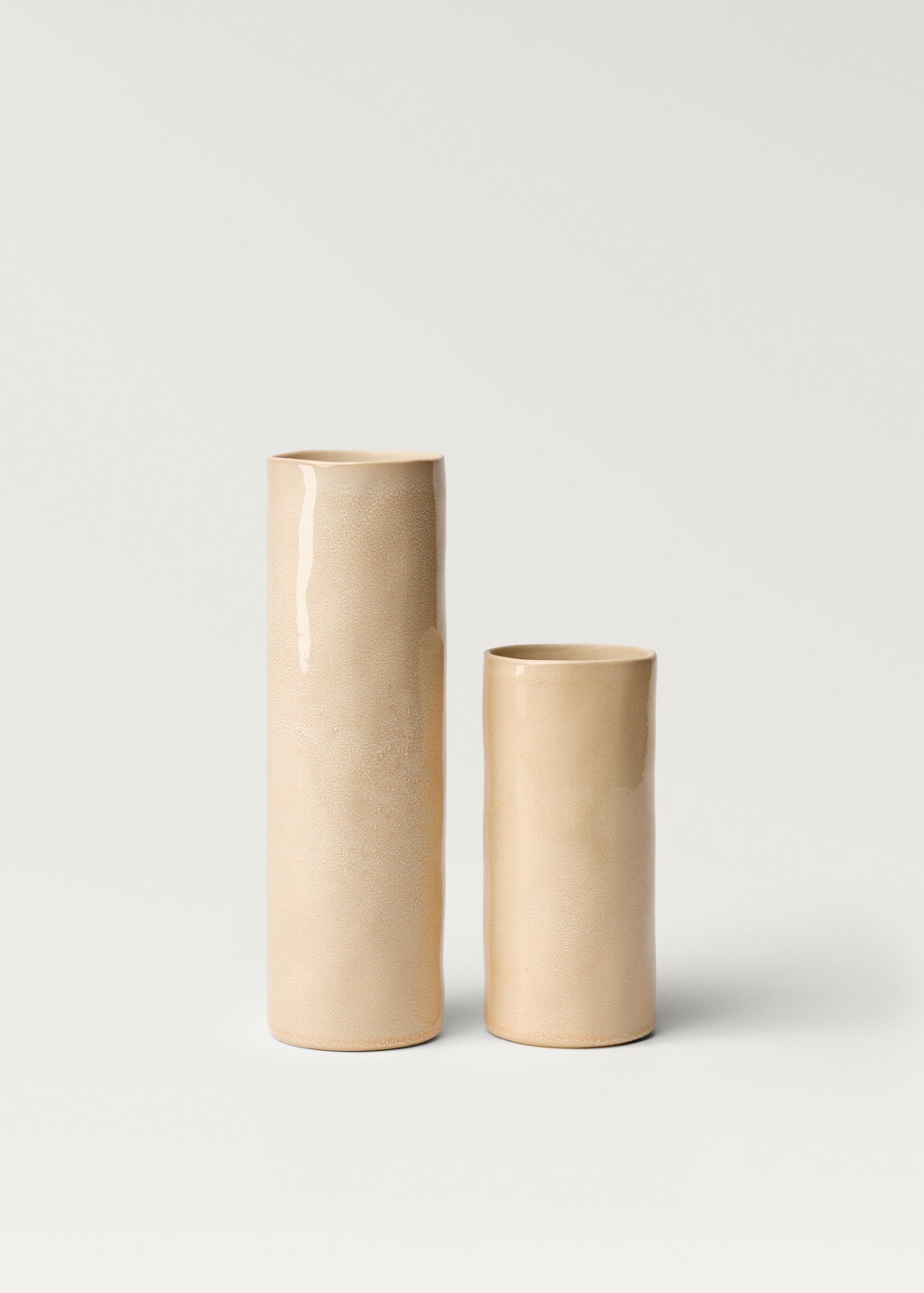 Stoneware cylindrical vase 30cm - Beige