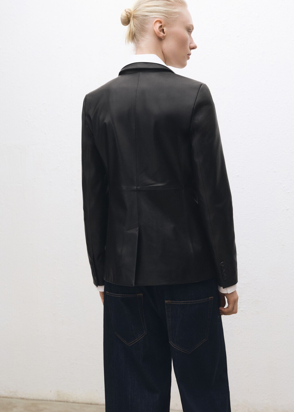 Leather jacket with buttons - Black