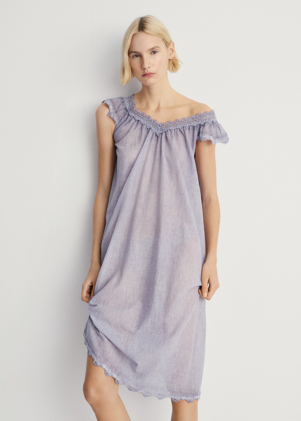 Overdyed lace cotton nightdress - Pastel Green
