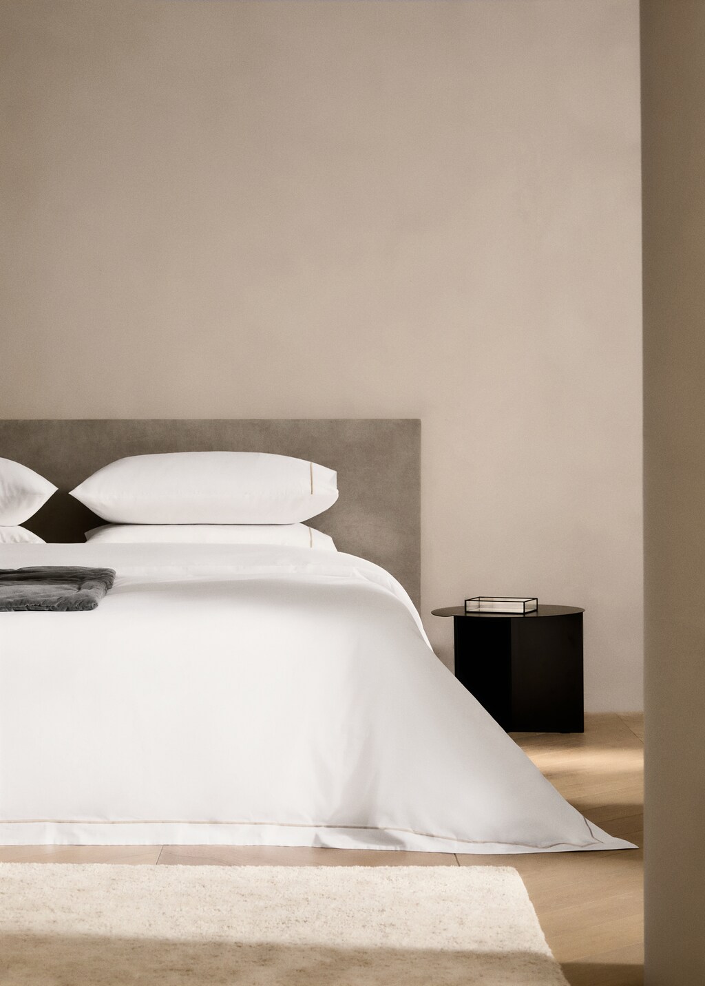 Scalloped cotton percale duvet cover for 150/160 cm bed - Grey