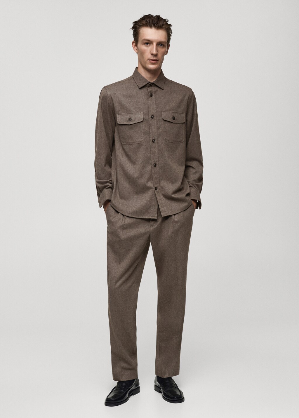 Regular fit cord pleated trousers - Grey