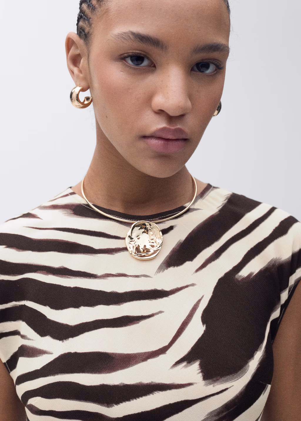 Zebra-print midi-dress - Ecru