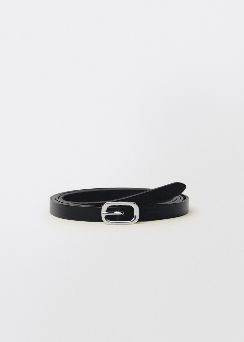 Leather belt with oval buckle - Black