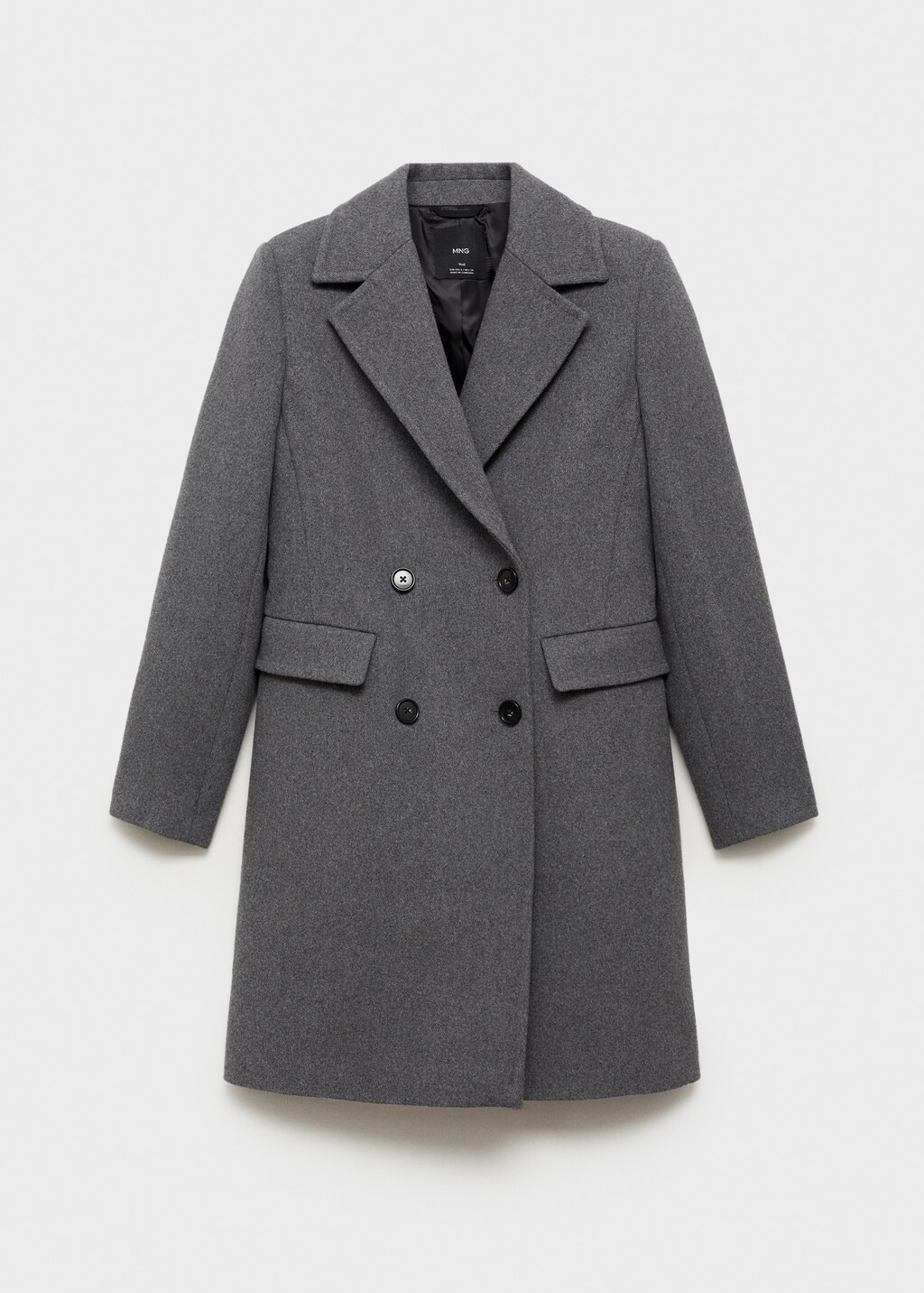 Double-breasted midi wool coat - Black
