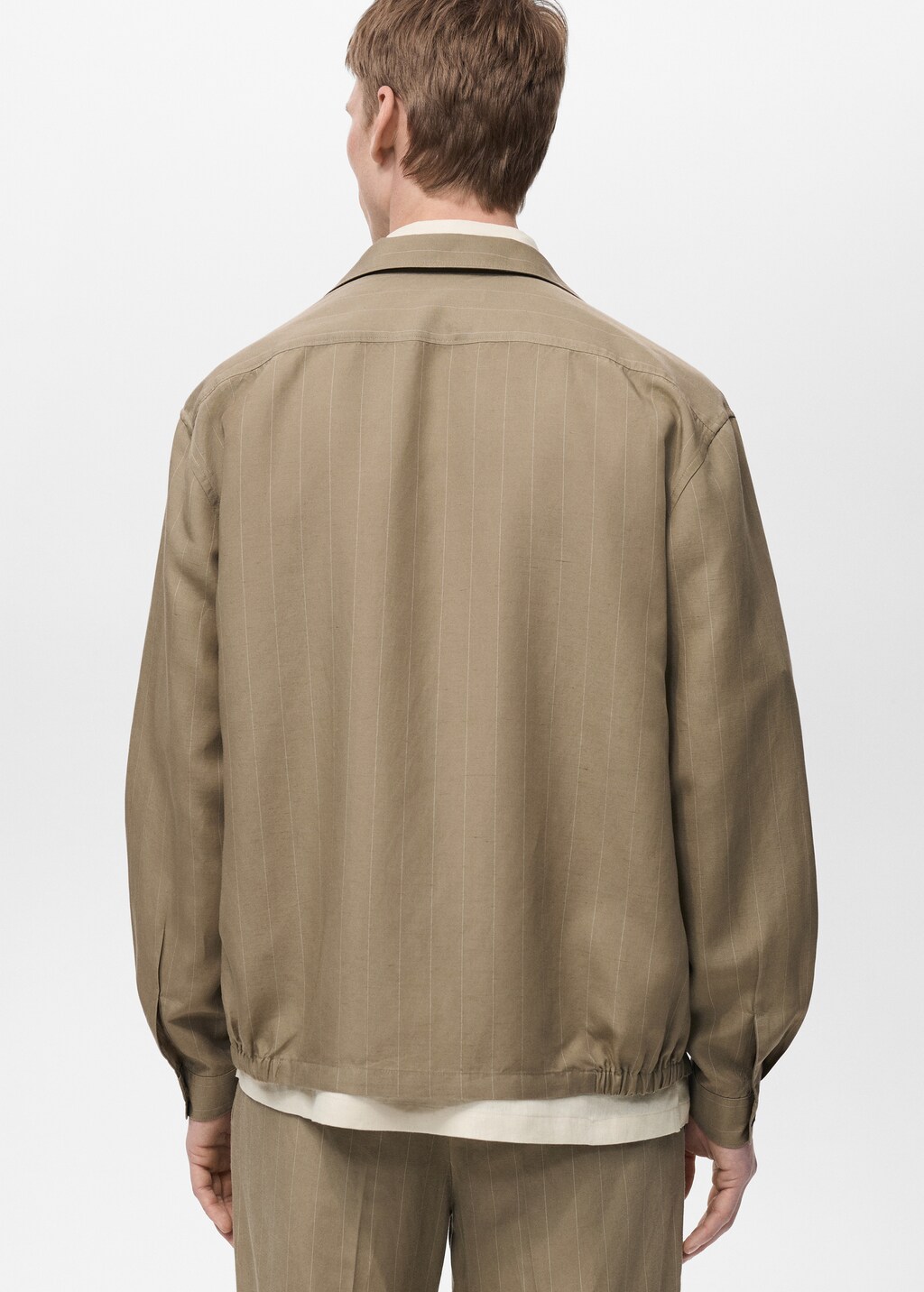 Pinstripe linen bowling overshirt - Khaki