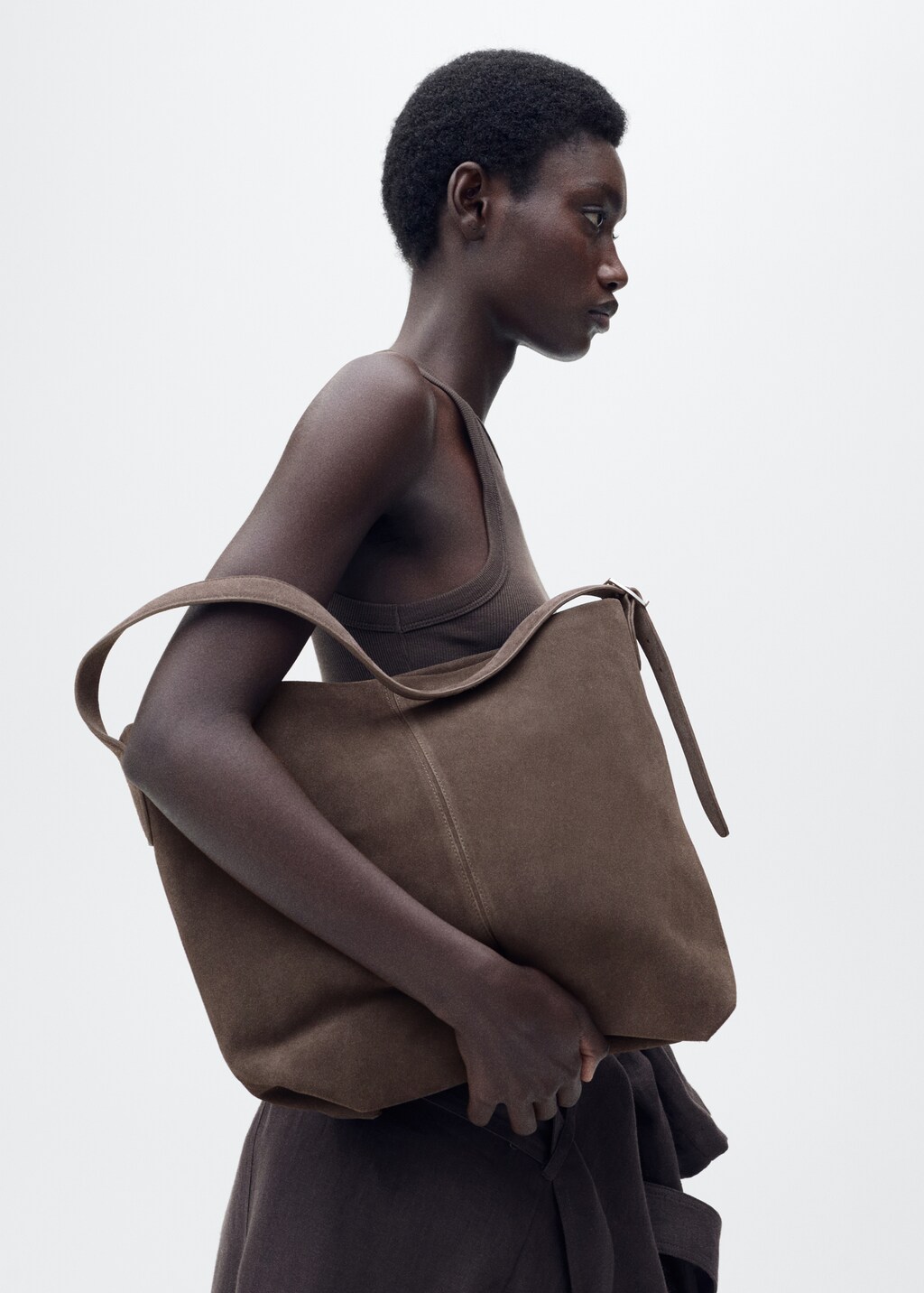 Suede shopper bag - Medium Brown