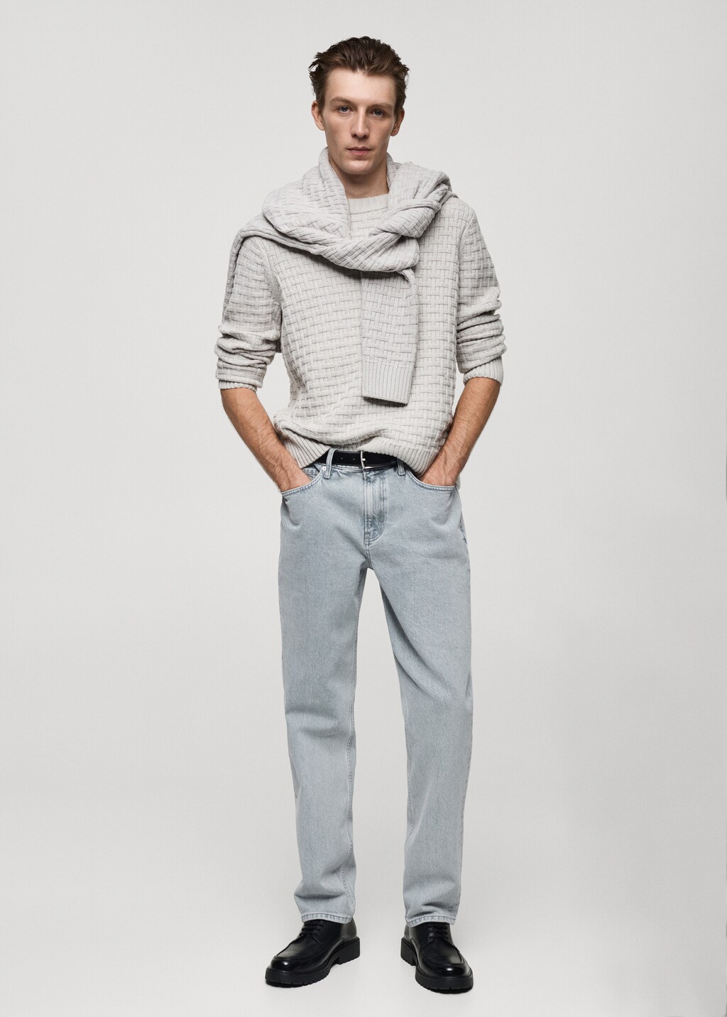 Regular-fit jeans with distressed effect - Petrol Blue