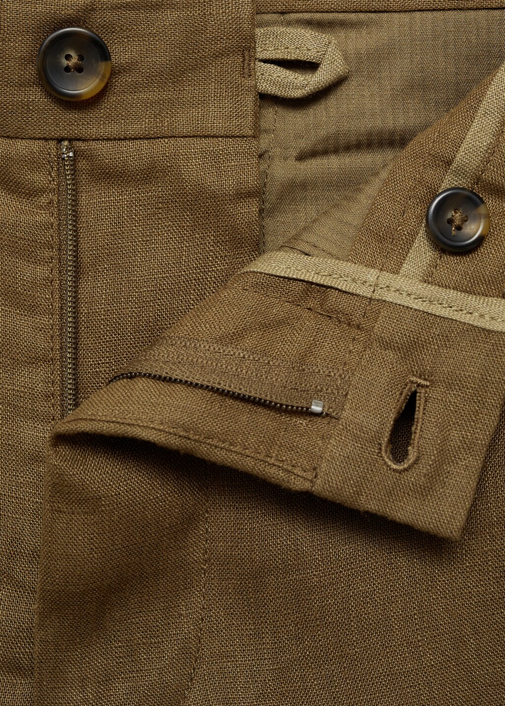 Slim-fit 100% linen trousers - Khaki