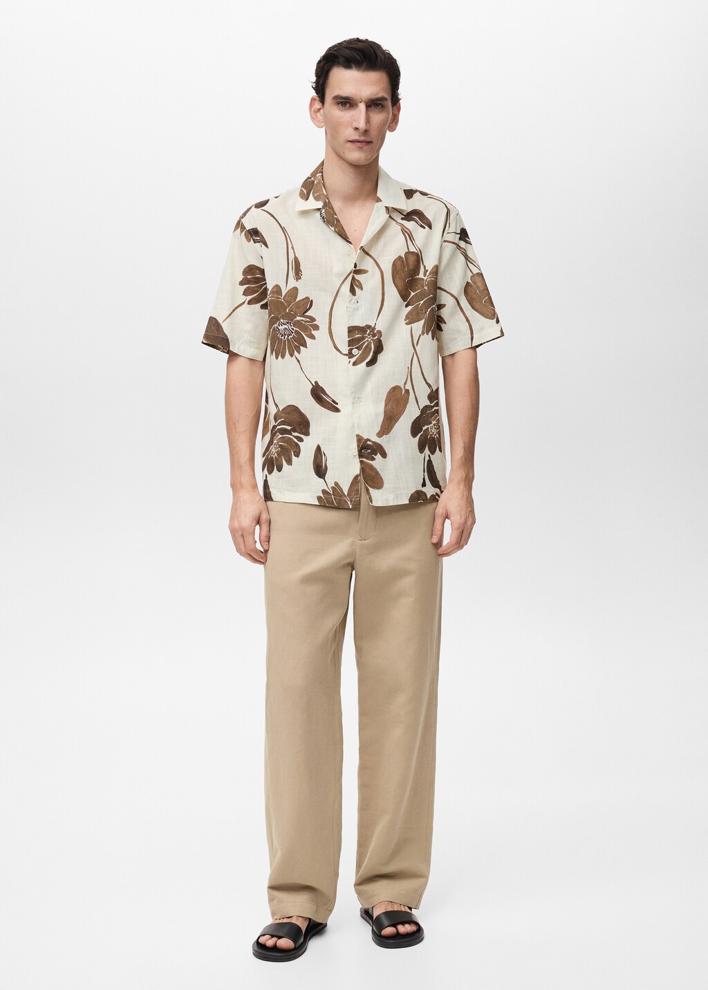 Floral-print shirt with bowling collar - Brown