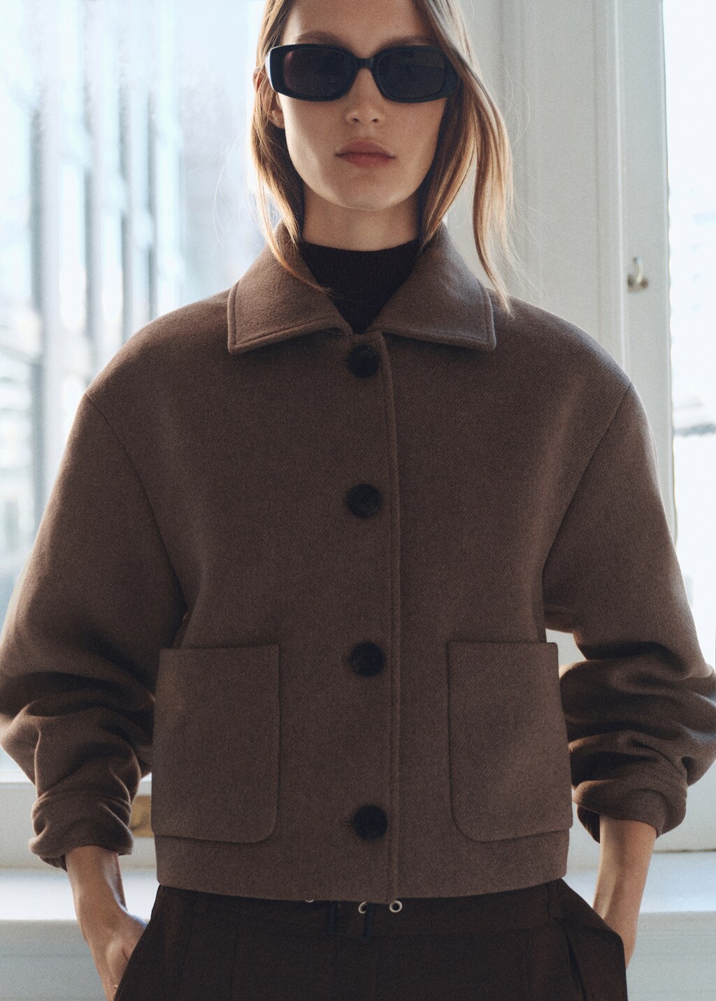 Wool jacket with pockets - Medium Brown