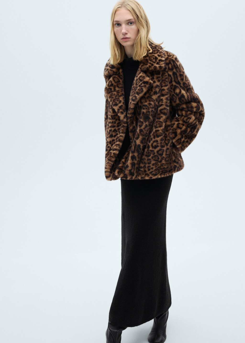 Fur-effect leopard-print coat - Medium Brown
