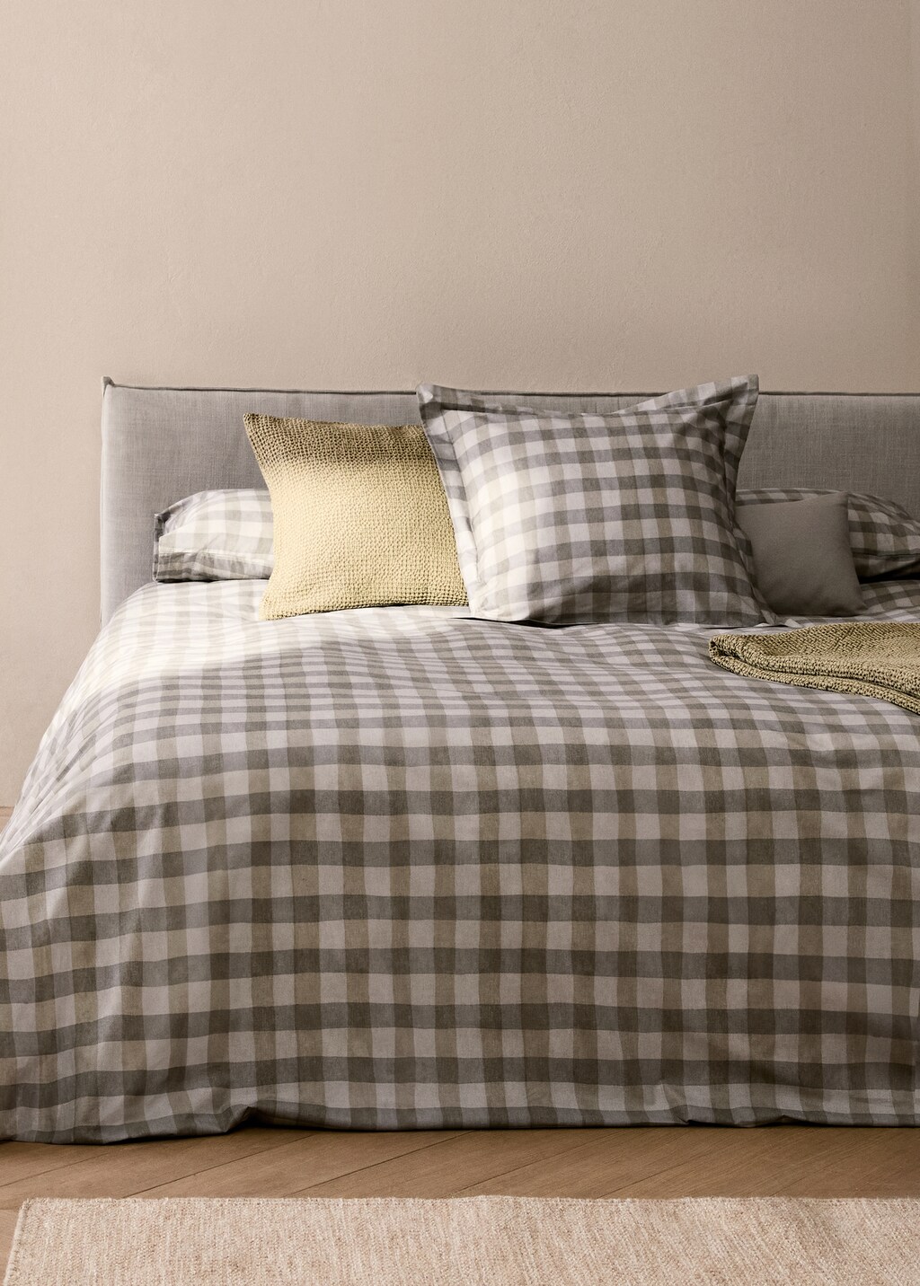 Cotton percale check duvet cover for 150/160 cm bed - Medium Brown