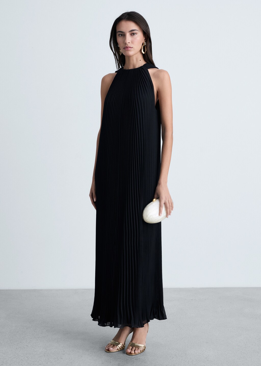 Pleated long dress - Black