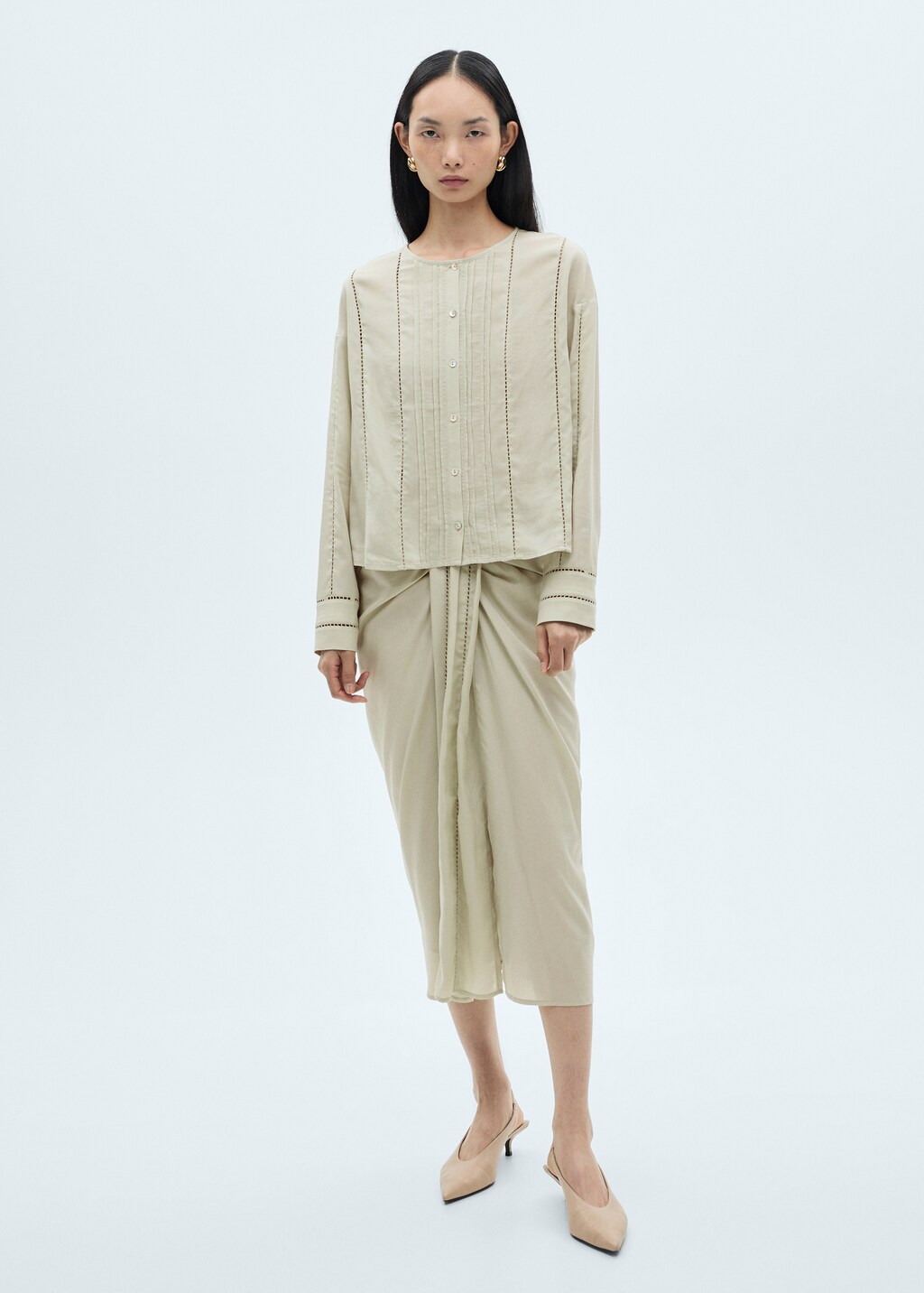 Lyocell blouse with openwork details - Aqua Green