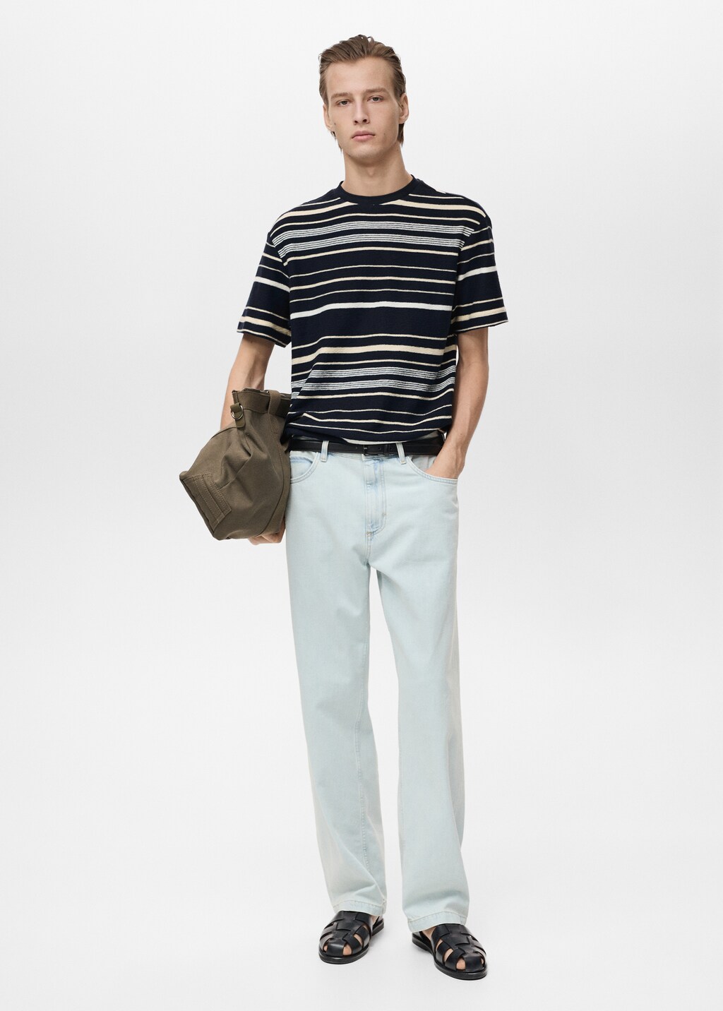 100% cotton regular-fit striped t-shirt - Ecru