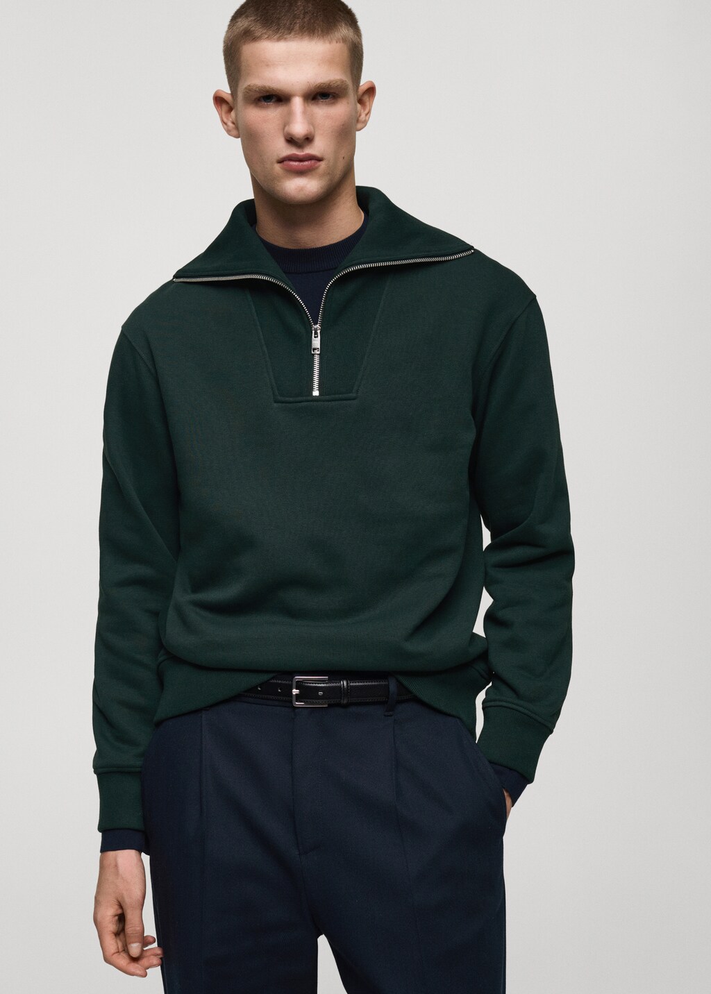 Regular-fit zip-neck sweatshirt - Green