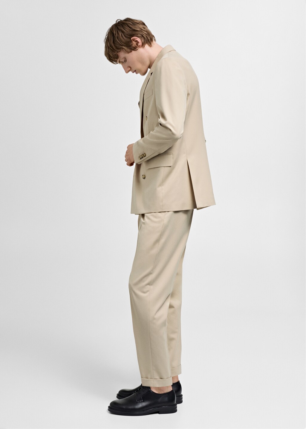 Double-breasted regular-fit suit jacket - Beige