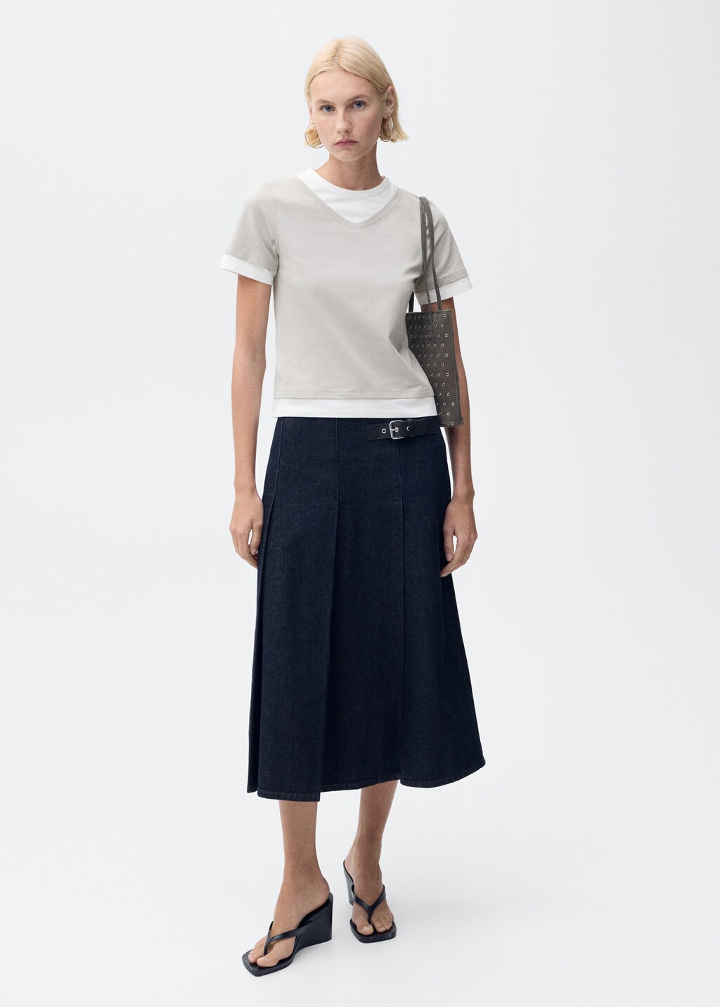 Contrasting cotton-blend T-shirt - Grey