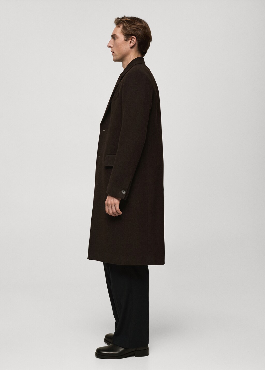Relaxed-fit long wool coat - Chocolate