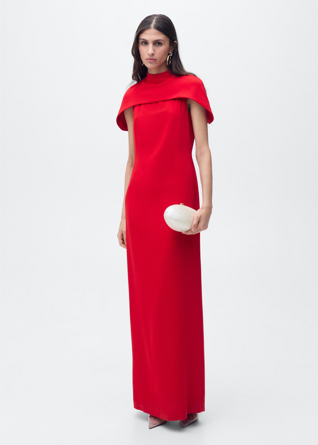 Straight dress with cape collar - Red