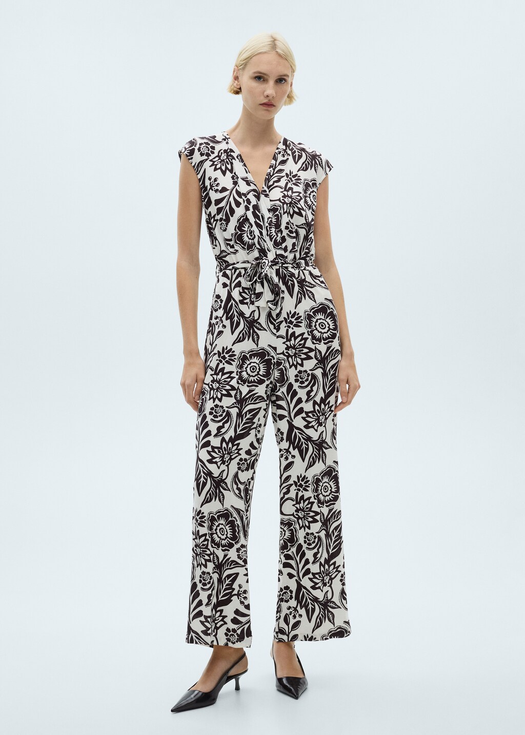 Belt printed jumpsuit - White