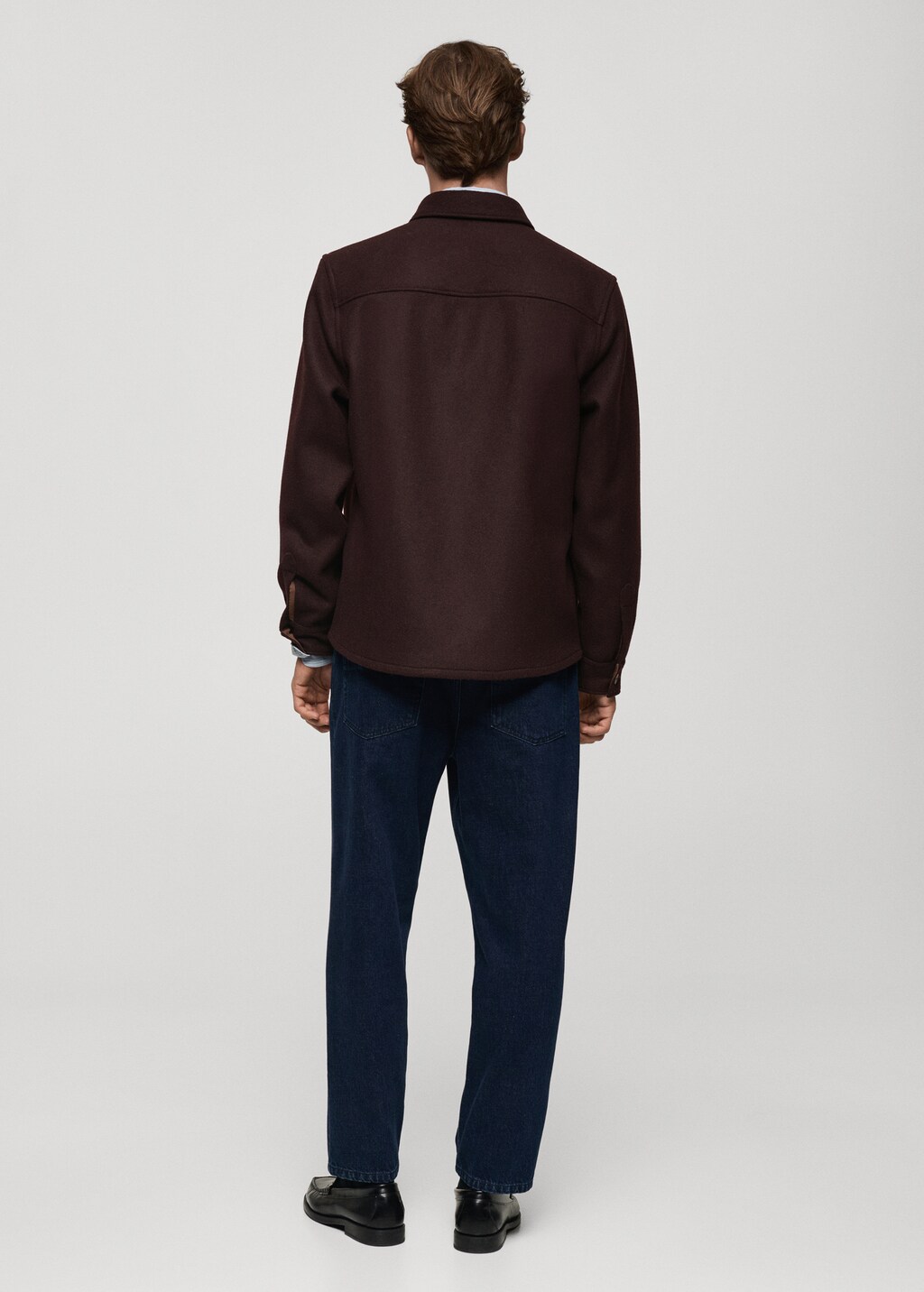 Flannel wool overshirt with pockets - Burgundy