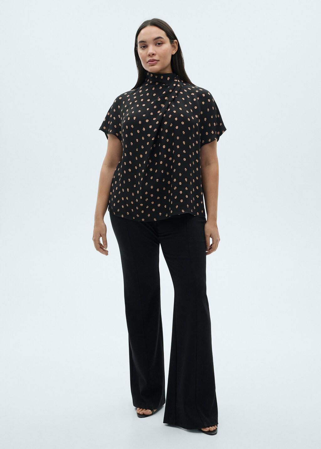 Polka-dot blouse with draped collar - Black