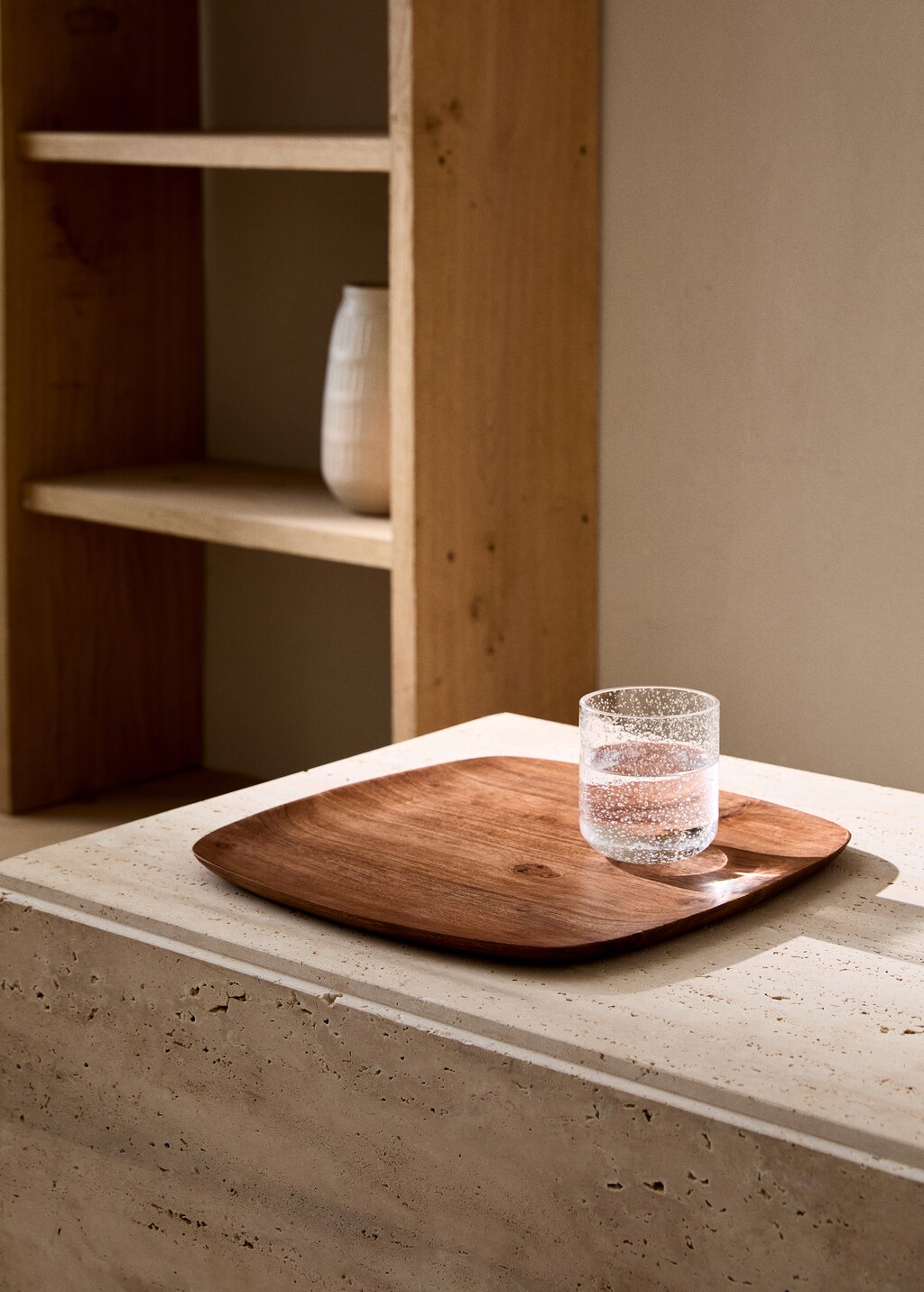 Medium square wooden decorative tray - Brown