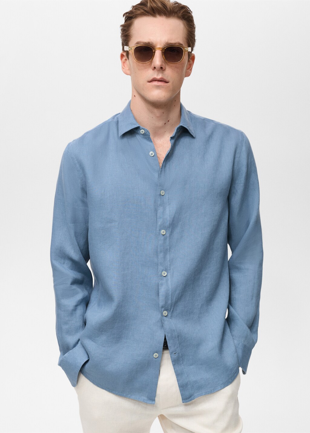 100% linen regular-fit shirt - Curry