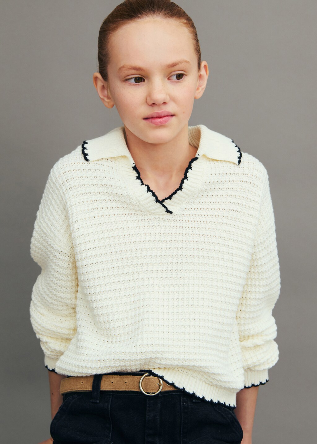 Camp-collar knit sweater - Ecru