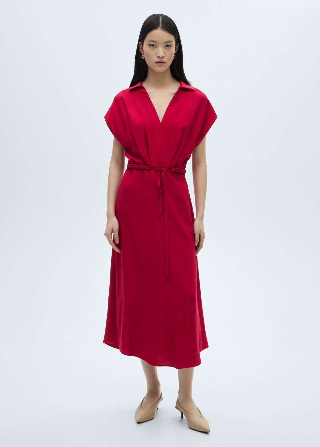 Cotton dress with dart detail - Red