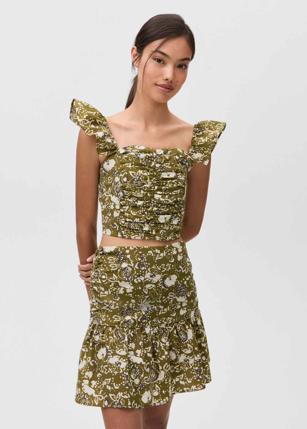 Draped printed skirt - Olive Green